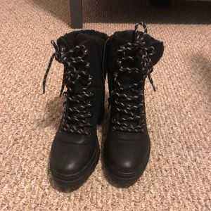 Black Lace Up Faux Fur Steve Madden Booties
